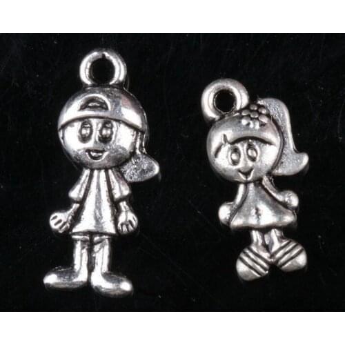 Vintage Silver Boys And Girls Charms Pendants For Jewelry Making Findings Bracelets Crafts Handmade Accessories DIY Hot Z2043
