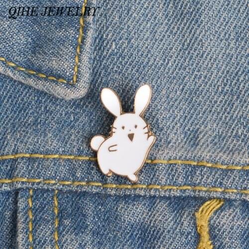 QIHE JEWELRY Rabbit Pin Bunny Enamel pin Dancing rabbit Lapel Pins Kawaii Animal White Rabbit Brooches Gift for Women Girls