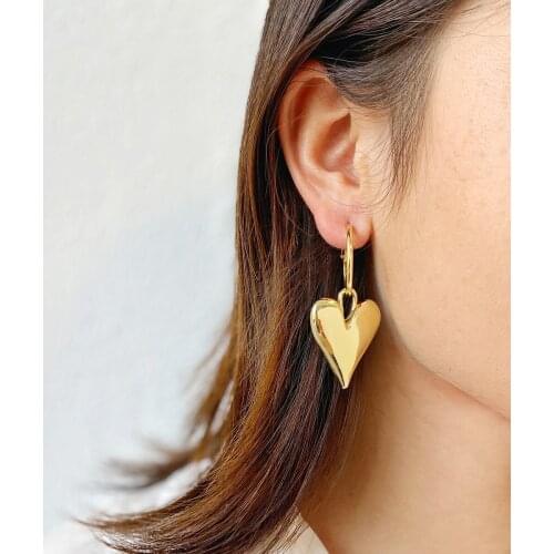 AENSOA Gold Silver Color Heart Shape Earrings Womens Luxurious Geometric Love Heart Pendant Metal Earrings Korean 2021 Fashion