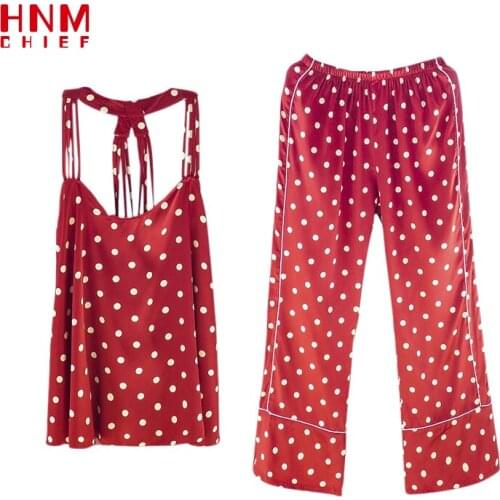 HNMCHIEF Red 2PCS Pajamas Sets Women Lapel Imitation Silk Home Wear Ladies Mujer Sexy Satin Tops+Pants Nightgown Sleepwear
