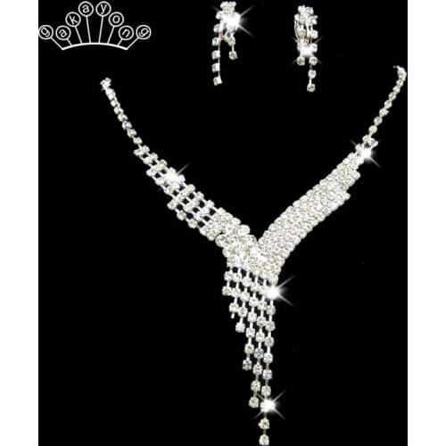Luxury Imitation pearls Bridal Jewelry sets for Women Silver Color Rhinestone Necklace earring Sets Wedding Jewelry Paryt Gift