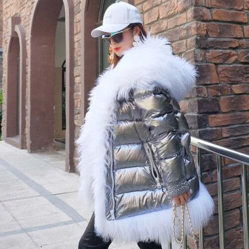 Winter Clothes Women Down version of stylish white duck down Womens down jacket Thick loose lamb fur big fur collar fur coat