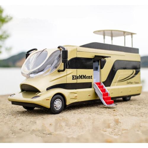 1:28 High-tech Luxury RV Recreational Diecast Metal Camper Van Motorhome Touring Toy Car Wheels on Meals Toy Car Model Kids Gift
