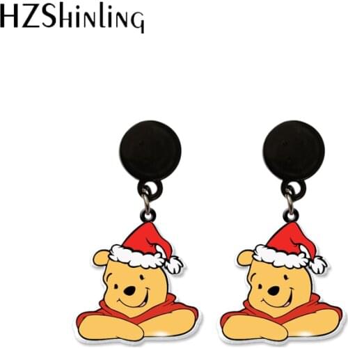 2021 New Kawaii Christmas Winnie the Pooh Tiger Piggy Handcraft Epoxy Acrylic Drop Dangles Earrings