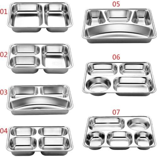 3/5/4 Section Stainless Steel Divided Dinner Tray Lunch Container Food Plate for School Canteen