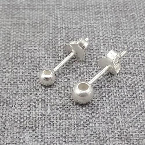 6prs of 925 Sterling Silver Bead Earring Posts with Silicone Stopper Positioning