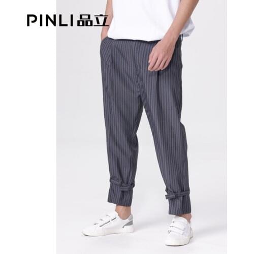 Free Shipping New Fashion Unique Pinli 2021 trendy Brand Striped Grey Trousers Mens Summer Casual Cropped Pants B212617294