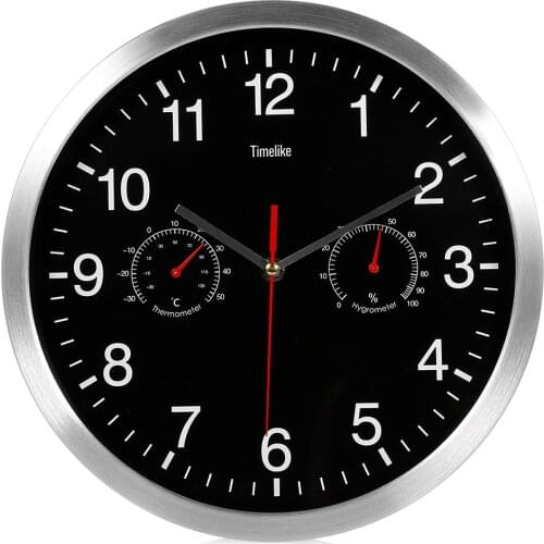 32CM Silent Quartz Metal Wall Clock Thermometer Hygrometer Quiet Sweep Movement No-Ticking Home Watch Art Decor New Design