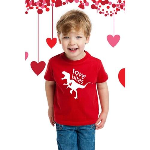 Valentines Day Shirt for Kids Toddlers Love Bites Dinosaur Design Red T-Shirt Cute Valentine Shirt for Boys Girls Valentine Tee