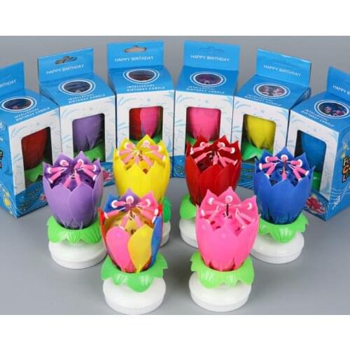 Musical Birthday Cake Candle Lotus Flower Floral Rotating candle Lotus Sparkling Flower Candles Cake Accessory Gift SN303
