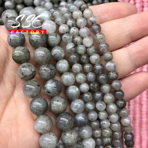 Natural Gray Labradorite Larvikite Stone Beads Black Round Loose Beads 4 6 8 10 12 MM 15" Strand For Jewelry DIY Making Bracelet