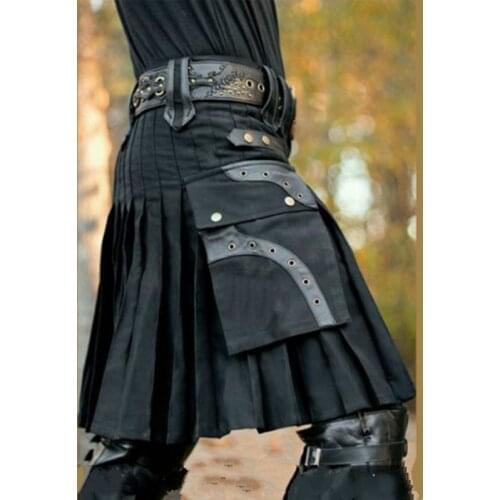 New 2021 Scottish Kilt Unisex Cosplay Scotland Classic Retro Gothic Pleated Skirt Hip Hop Shorts Sashes Pocket Knee Length Men