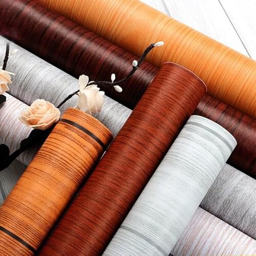 New Wood Grain Wallpaper PVC Waterproof Self-Adhesive Wall Stickers Cabinet Furniture Stripe Renovation Wallpaper Contact Paper