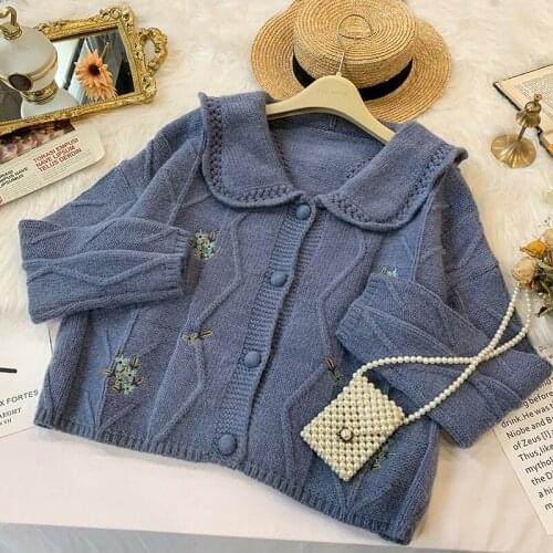 Autumn Winter Peter Pan Collar Knitted Cardigans Women Single Breasted Loose Sweaters Female Casual Cardigans Soft Knitwear