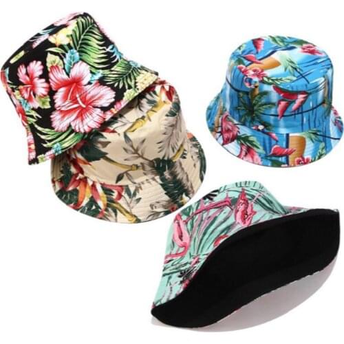 Fashion Cotton Flower Reversible Bucket Hat Outdoor Sports Fishing Cap Vacation Beach Floral Panama Wide Brim Fisherman Sun Hat