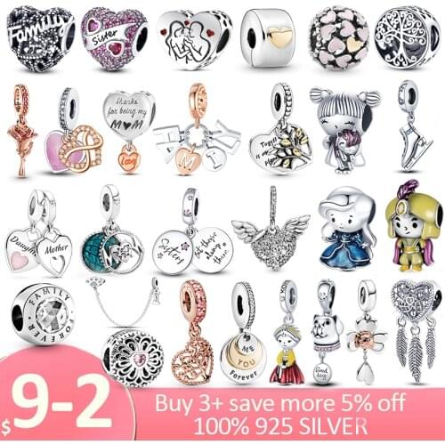 925 Sterling Silver Family Tree Little Girl Boy Heart Charm Beads Fit Original Pandora Bracelet Silver S925 Jewelry Mom Gift