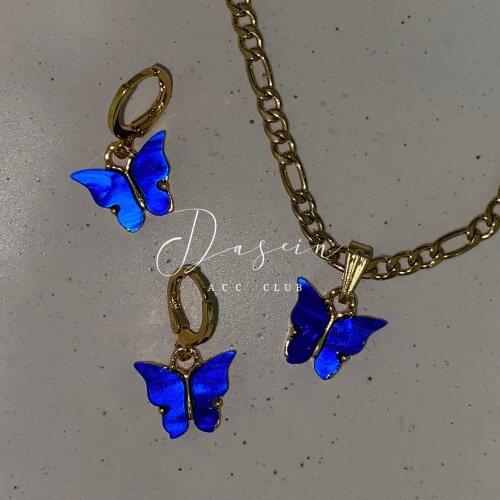 Butterfly Earring Set Necklace Female Flat Sanke Chain Butterfly Pendant Necklace Set for Women Set Jewelry