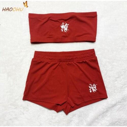 HAOOHU Pant Shorts Embroidered Sexy 2 Piece Sleeveless Tracksuit Women Chest-Wrapped clothing Top Set 2021 Summer Strapless Suit
