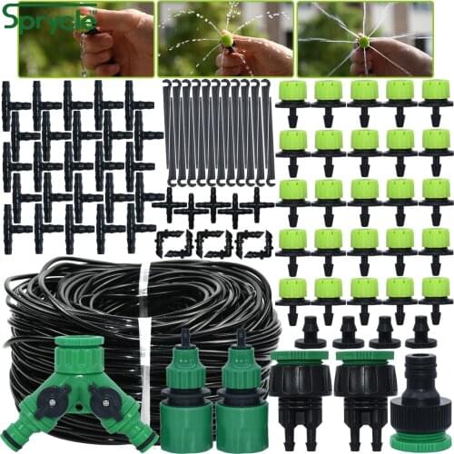 SPRYCLE 5-50M Automatic Garden Watering Adjustable Drip Irrigation System 1/4'' 4/7mm Hose Connectors for Pot Plants Greenhouse