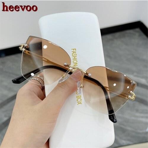 Rimless Cat Eye Sunglasses Luxury Brand Design Women Metal Sun glasses Fashion Lady Shades UV400 Eyewear oculos gafas de sol