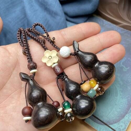 Traditional Good Luck Gourd Keychain Cute Mini Ebony Wood Key ring Wishful Lucky Pendant Car Keys Ornaments