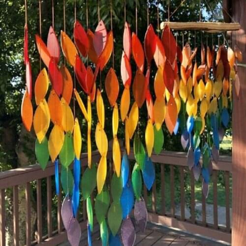 Outdoor Rainbow Leaves Wind Chimes Yard Garden Decoration Wind Spinner Window Decorative Wall Hanging Spiral Tail Home Decor