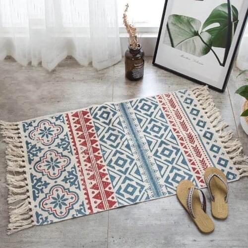 Bohemian Rugs And Carpets For Home Living Room Hand Woven Cotton Linen Geometric Bedside Rug Floor Mat Bedroom Rugs Home Decor
