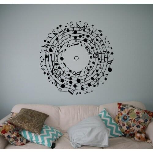Musical Note Vinyl Wall Decal Music Pattern Round Wall Sticker Music Music Fan Home Living Room Bedroom Fashion Decoration yy11