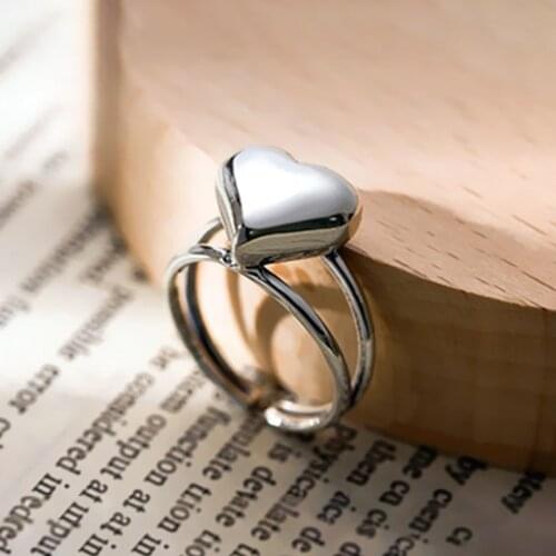 YIZIZAI New Fashion Smooth Double Layer Love Heart Silver Color Rings Open Finger Ring For Women Gifts