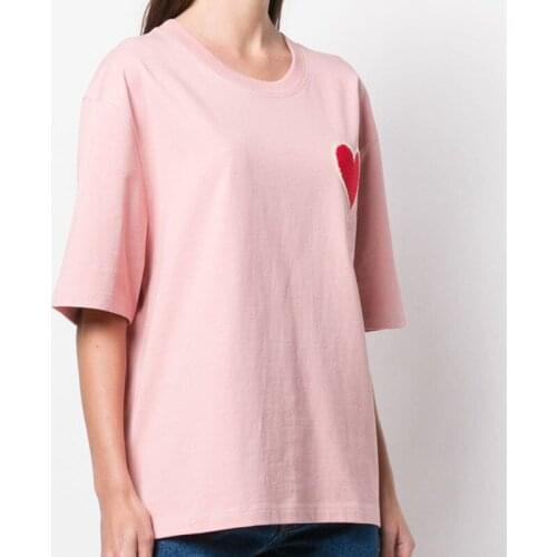 Women Summer Casual Love Embroidery Cotton T-Shirt Female High Street Fashion New Slim Tee Lovers Sweet Designed Pink Top ML127