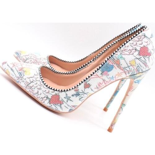 Free shipping fashion women Pumps lady Graffiti white Mesh Pointy toe high heels shoes size33-43 12cm 10cm 8cm Stiletto heels