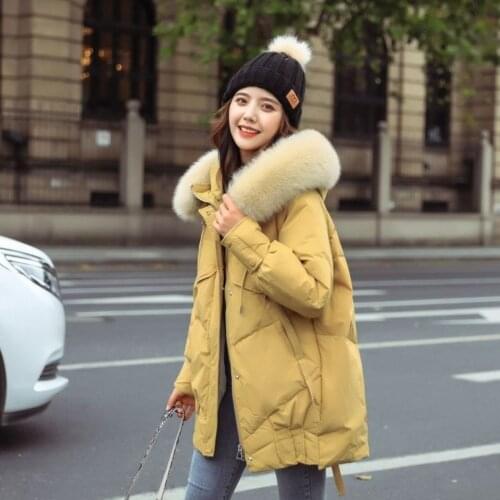 Women 2021 Winter New Solid White Duck Down Jackets Female Loose Thick Warm Outwear Ladies Genuine Fox Fur Hooded Coats T738