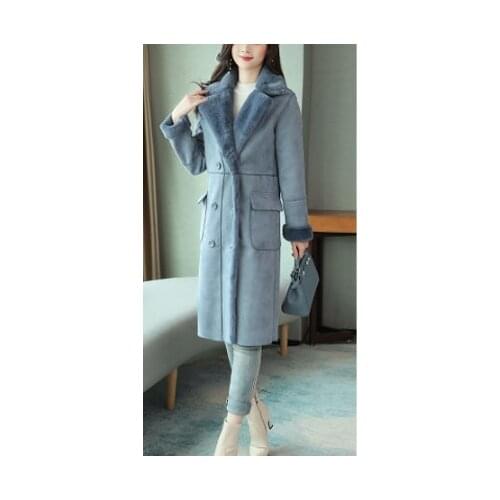 Women Suede Fur Winter Coat 2021 Fashion Thick Faux Sheepskin Long Jacket Overcoat Female Solid Warm Trench Coats Spring Autumn