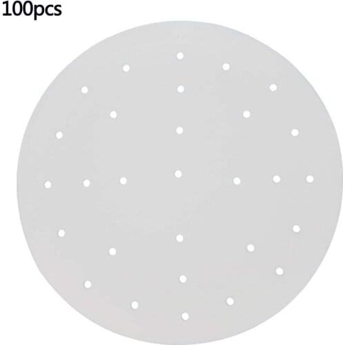 100Pcs/Bag Air Fryer Steamer Liners Premium Perforated Wood Pulp Papers Non-Stick Steaming Basket Mat Baking Cooking Tools 35p