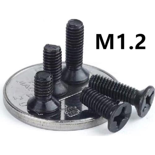 1000pcs/lot GB819 DIN965 M1.2x3/4/5mm Black flat head cross mechanical screw KM