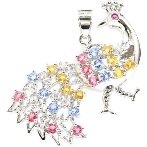 44x16mm Beautiful 18x13mm Created Smokey Quartz Iolite CZ For Women Daily Wear Silver Pendant