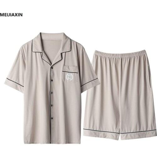 6 Colors Plus Size M-4XL Men Pajama Set Turn-down Collar Modal Tracksuit Short Sleeve Sleepwear Casual Pyjamas