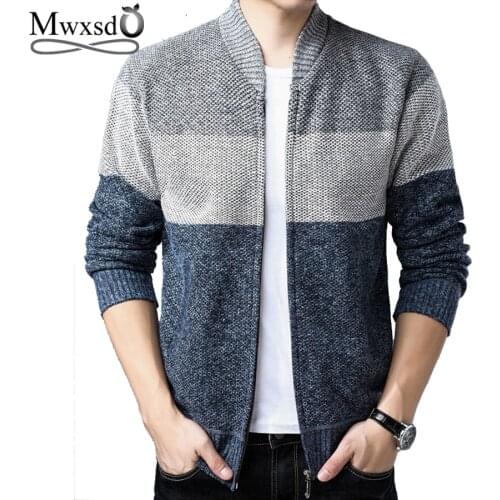Mwxsd brand casual men warm cardigan mens cotton knitted cardigan jacket and coat male stander collar overcoat jacket