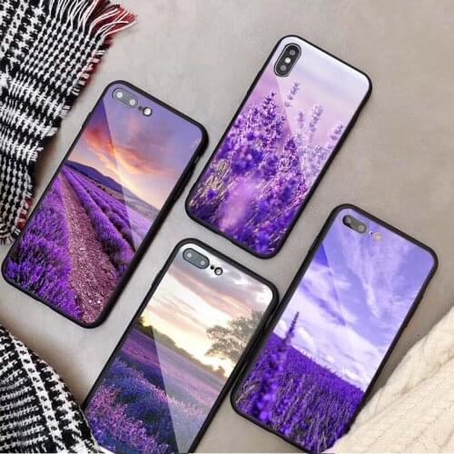 Lavender Fields Purple Flower Tempered Glass Phone Case For iphone 12 11 Pro Max 5 6 7 8 X XS XR XSMax Shell 12Pro Max Cover