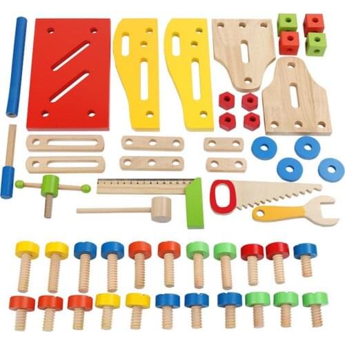 Kids Wooden Toolbox Pretend Play Set Educational Montessori Toys Nut Disassembly Screw Assembly Simulation Repair Carpenter Tool