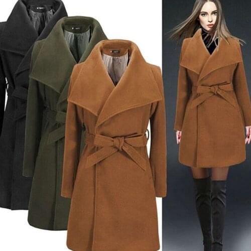 B Long Winter Coat Women New Fashion Casual Vintage Belt Solid Jackets Blazers Elegant Office Ladies Coat Casaco Feminino