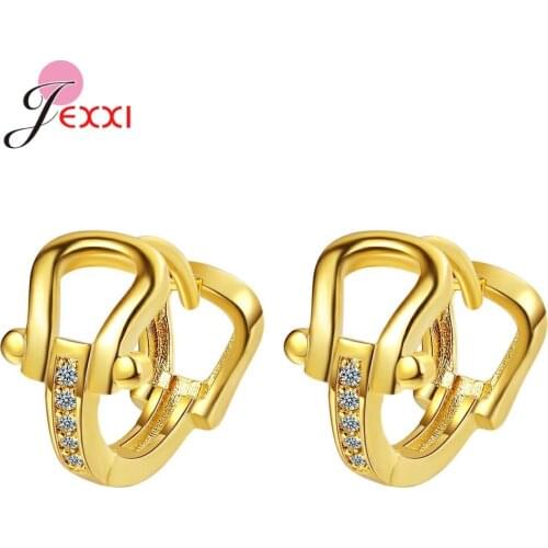Statement Trendy Jewelry Transparent Horseshoe Design Hoop Earrings Gold/Silver Women Geometric Zircon Circle Earrings