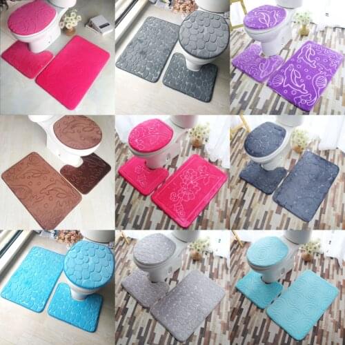 Flannel Bathroom Toilet Three-Piece Carpet Toilet Non-Slip Absorbent Floor Mat Combination 3-Piece Set