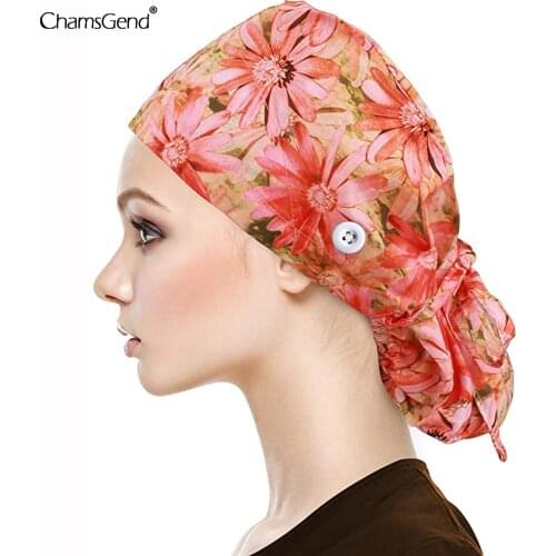 Cotton Cartoon Print Nursing Cap Ladies Dentist Cap Pet Clinic Nurse Cap Laboratory Scrub Cap Beautician Confortable Working Cap