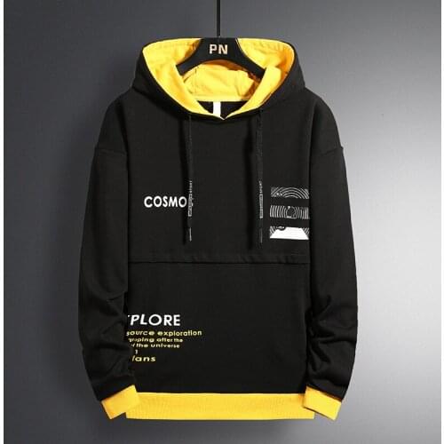 Cotton Elastic Force Mens Male Fund Split Joint Hoodie Even Hat Concise Nothing Bag Letter Printing
