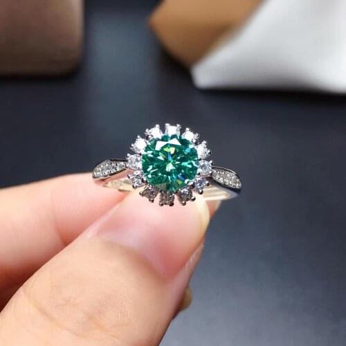 Crackling green moissanite gemstone ring for women jewelry engagement ring 925 sterling silver ring birthday New Year gift