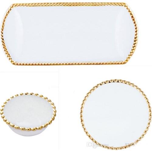 Ceramic Gold Rim beads plate fruit cake 3pcs Price High Quality Western dish plate golden edge plate