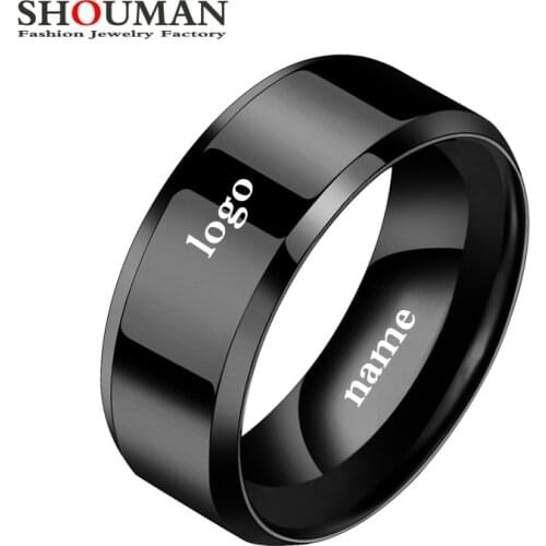 SHOUMAN 2020 Black Stainless Steel Ring for Women Custom Engrave Lover Couple Rings Charm Jewelry