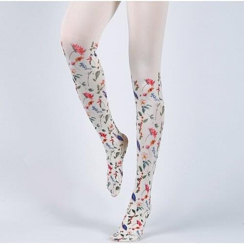 RUNNING CHICK Idyllic Flower And Bird Print Pantyhose Wholesales