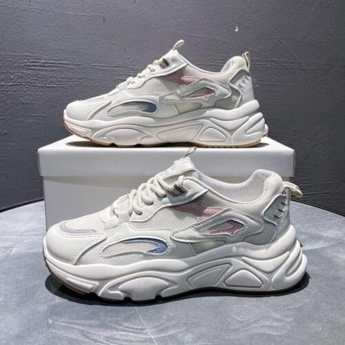 Llogai White Sneakers Women Shoes Chunky Sneakers Platform Vulcanize Shoes Woman Tenis Feminino Breathable Mesh Running Shoes